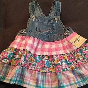 Denim + patterned dress